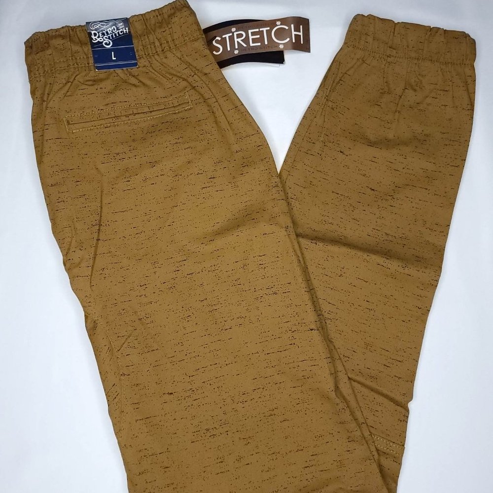 Retro Stitch Tan Jogger Boy's Junior Large Elastic Waist with Pockets